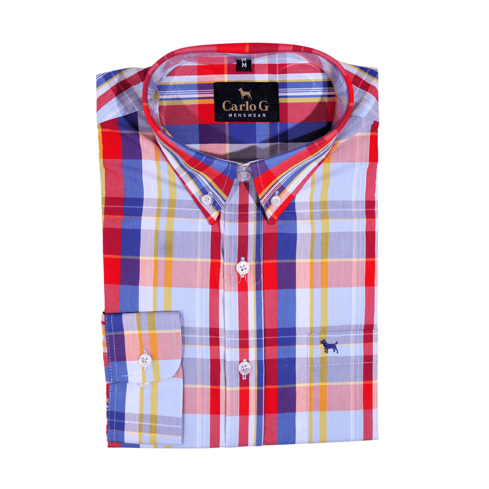 Men's Carlo Galucci Long Sleeve Shirt in Red (1288) - available in-store, 337 Monty Naicker Street, Durban CBD or online at Omar's Tailors & Outfitters online store.   A men's fashion curation for South African men - established in 1911.