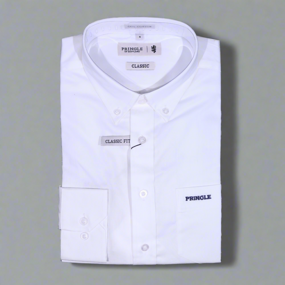 Men's Pringle 100% Cotton Shirt in White (2000) - available in-store, 337 Monty Naicker Street, Durban CBD or online at Omar's Tailors & Outfitters online store. A men's fashion curation for South African men - established in 1911.