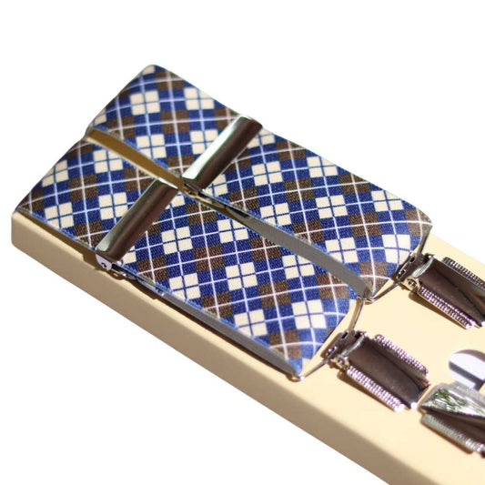 Diamond Print Suspenders in Blue