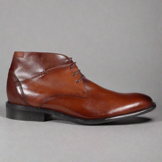 Men's dark brown genuine leather lace-up boot by John Drake with a plain vamp design, featuring a sleek and polished finish. Formal dress shoe with a sturdy leather sole, perfect for a sophisticated and classic style.