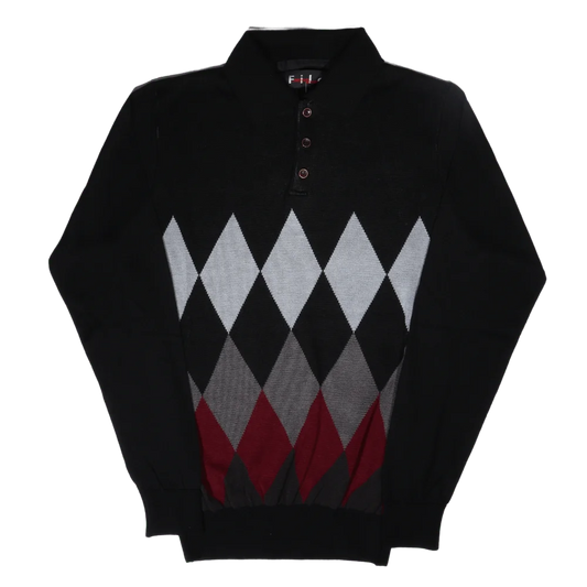Men's Long Sleeve Filo Golfer Argyle Diamond Jersey in Black available in-store, 337 Monty Naicker Street, Durban CBD or online at Omar's Tailors & Outfitters online store.   A men's fashion curation for South African men - established in 1911.