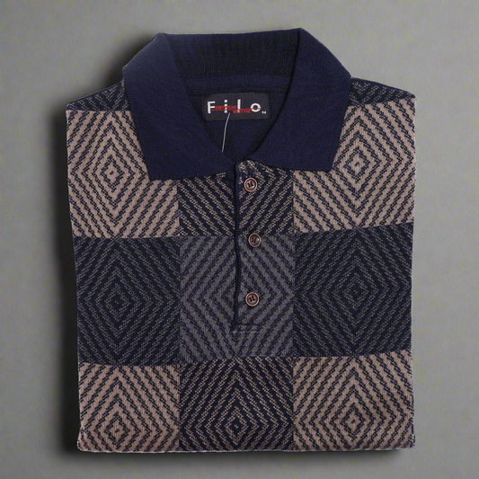 Filo Long Sleeve Collared Jersey in Navy